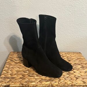 Aquatalia Tilly Suede Ankle Boots Black Size 5 Weatherproof Heel